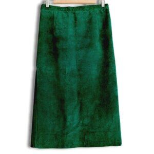 Vintage 100% Genuine Suede Leather Midi Pencil Skirt Green Sz M Flawed